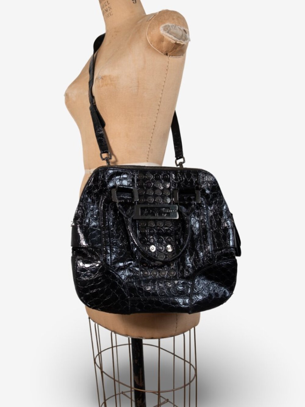 Vintage Y2K Guess Crocodile Logo Rivet Crossbody Bag